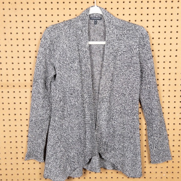 Eileen Fisher Sweaters - Eileen Fisher Petite Linen Wool Marled Knit Open Front Cardigan Black White PP